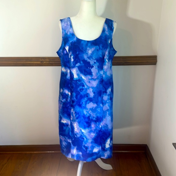 Dana Kay, Vibrant Dark/Light Blue Marble Patterned Midi Dress with Jacket. S-14 - Picture 3 of 12